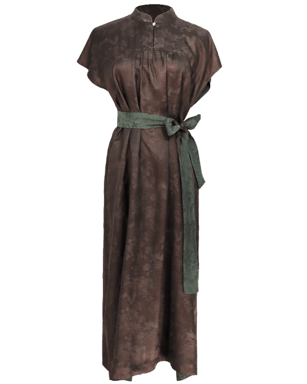 WLIEKAE Womenswear Silk Reversible Midi Dress with Belt | Short-Sleeve | Xiangyunsha Fabric