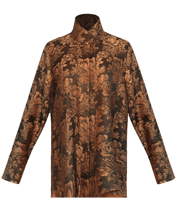 WLIEKAE Womenswear Silk Jacquard Shirt | Long Sleeve Stand Collar | Xiangyunsha Fabric