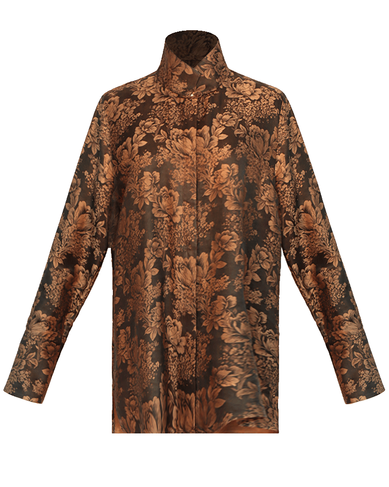 WLIEKAE Womenswear Silk Jacquard Shirt | Long Sleeve Stand Collar | Xiangyunsha Fabric