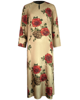 WLIEKAE Womenswear Mulberry Silk Maxi Dress | Floral Print Round Neck