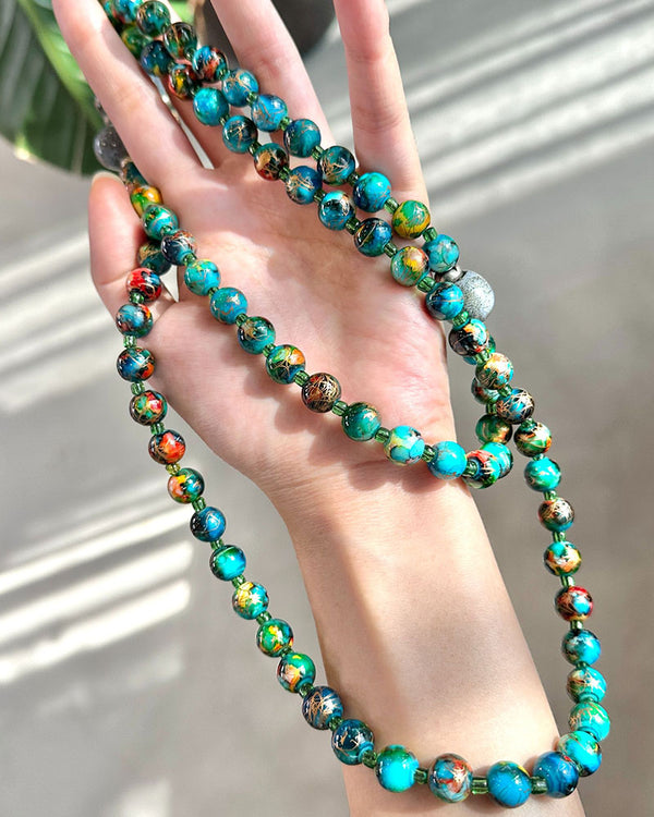 Natural 108 Turquoise Beads | Beaded Necklace | Sweater Chain with Bodhi Accessories