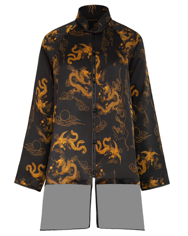 WLIEKAE Womenswear Dragon Print Shirt | Stand Collar Chinese Blouse