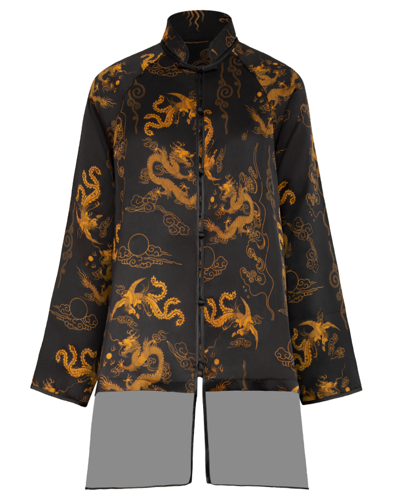 WLIEKAE Womenswear Dragon Print Shirt | Stand Collar Chinese Blouse