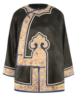 WLIEKAE Spring Womenswear Embroidered Gold Trim Jacket | Jacquard Mulberry Silk Fabric Stand Collar Coat