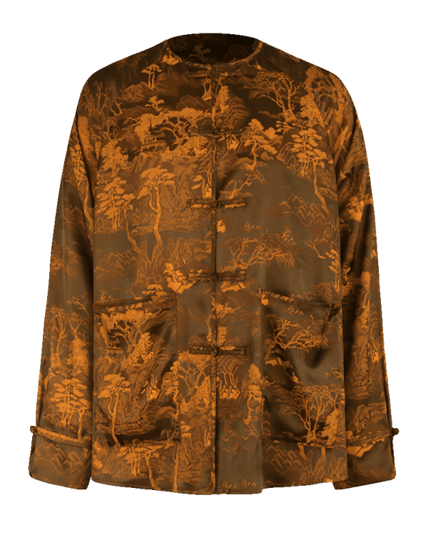 WLIEKAE Womenswear Tang Suit Gold Exquisite Pattern Top | Round-Neck Shirt