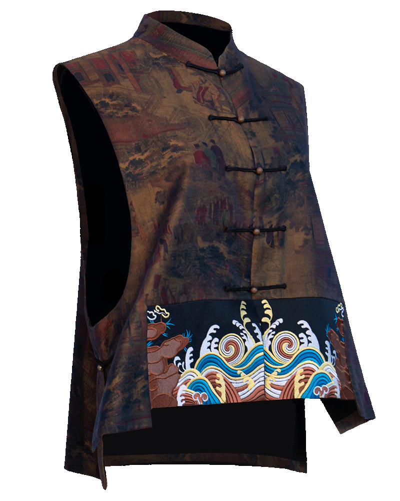 WLIEKAE Womenswear Mulberry Silk Embroidery Leisure Vest  | Handcrafted Fasteners | Retro Cloud Brocade