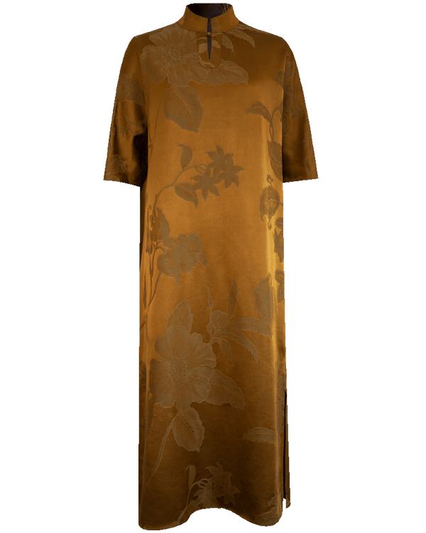 WLIEKAE Womenswear 100 Mulberry Silk | Chinese Collar Mongolian Maxi Dress With Belt