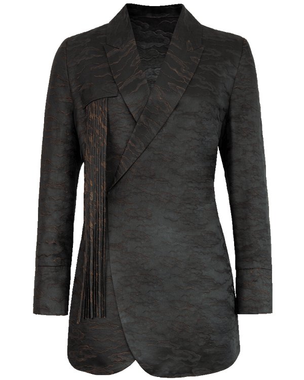 WLIEKAE Womenswear Mulberry Silk Jacket | Fringe Design Jacquard Blazer