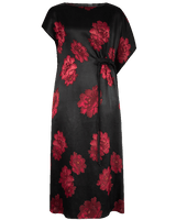 WLIEKAE Womenwear Charmeuse 100 Heavy Silk Maxi Dress | Round Neck Peony Print Dress