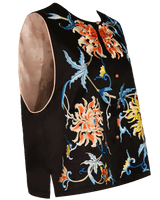 WLIEKAE Womenswear Luxurious Mulberry Silk Vintage Embroidered Vest | Beautiful Flower Pattern | Round Neck