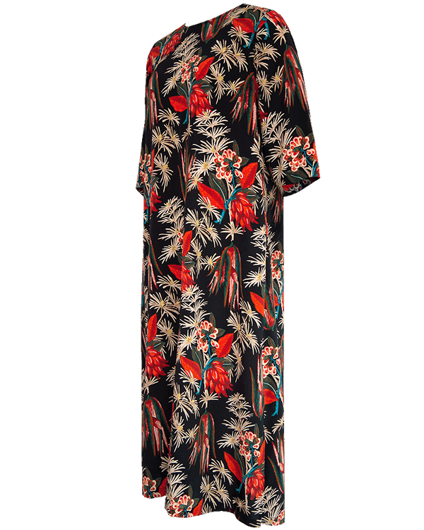 WLIEKAE Womenwear Mulberry Silk Maxi Dress | Round Neck Bohemia Style Dress