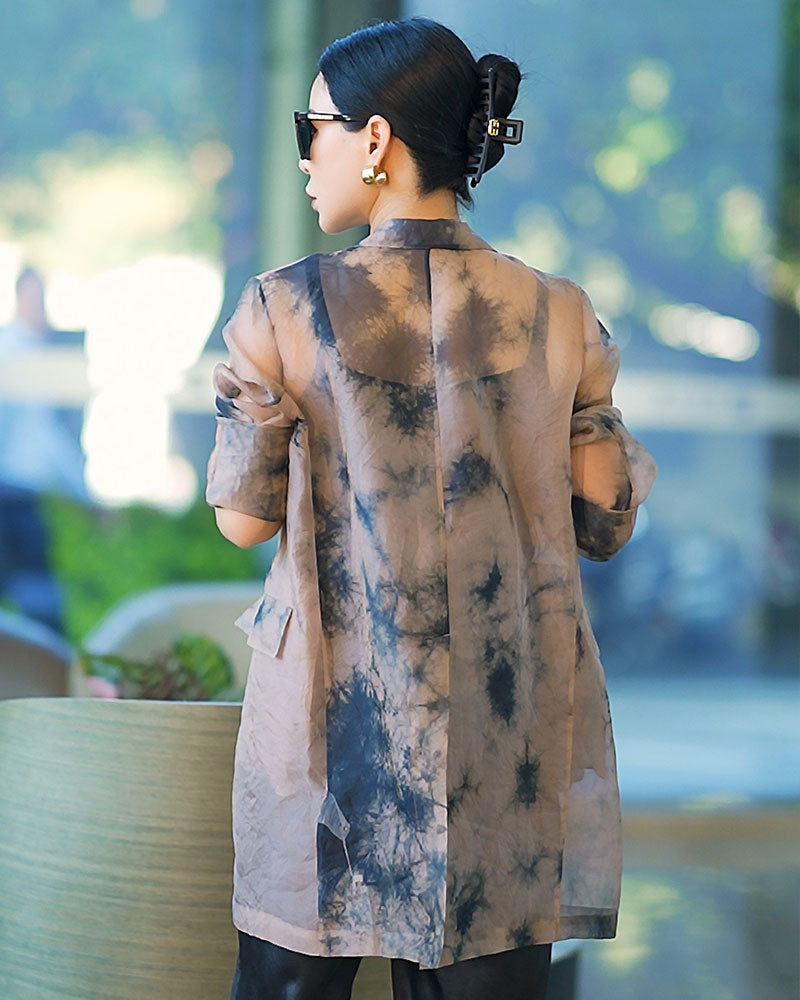 WLIEKAE Womenswear Spring & Summer Ink Printing Sun-Protection Coat | Skin-Friendly Mulberry | Long Sleeve | Xiangyunsha Fabric