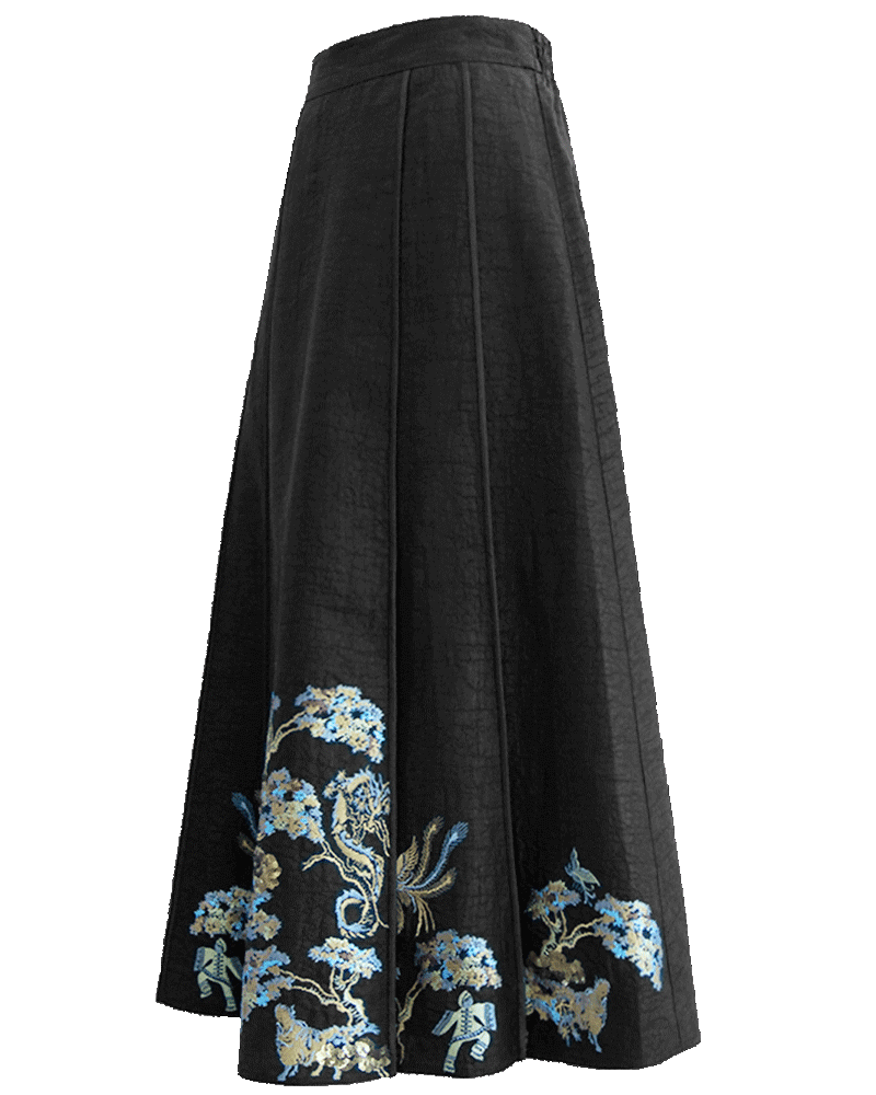 WLIEKAE Womenswear Luxurious Mulberry Silk Embroidery Mamian Skirt | Money Tree Pattern | CNY Collection | Xiangyunsha Fabric