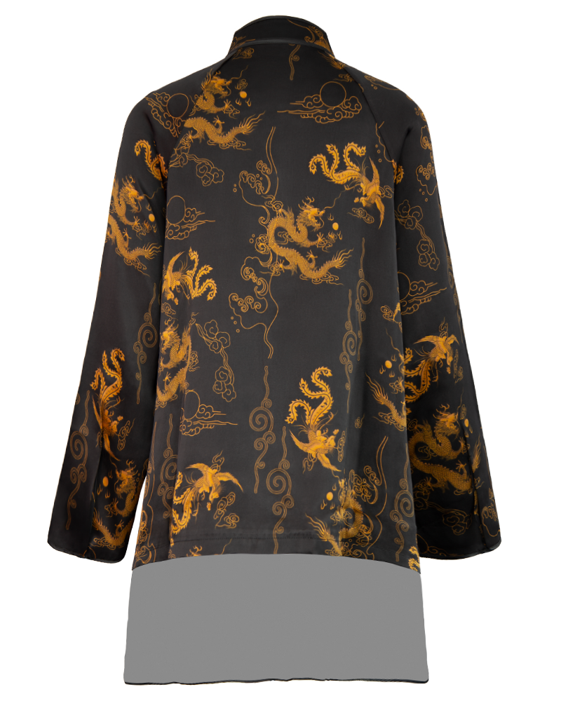 WLIEKAE Womenswear Dragon Print Shirt | Stand Collar Chinese Blouse