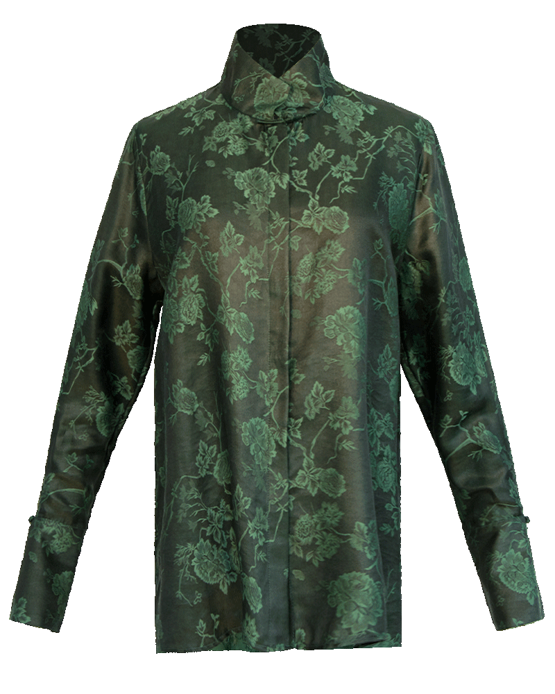 WLIEKAE Womenswear Silk Jacquard Shirt | Long Sleeve Stand Collar | Xiangyunsha Fabric