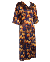 WLIEKAE Womenswear Bauhinia Pattern Dress | Traditional Chinese Fashion Dress| A-line V-neck Maxi Dress