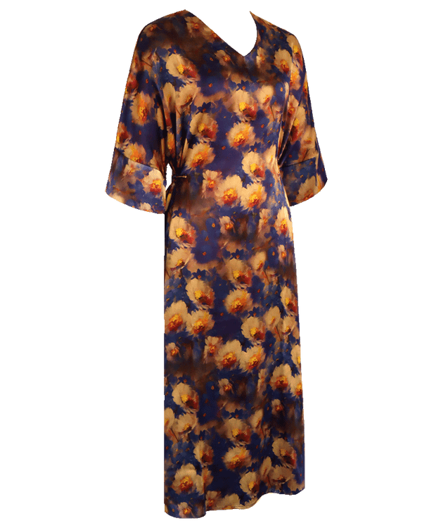 WLIEKAE Womenswear Bauhinia Pattern Dress | Traditional Chinese Fashion Dress| A-line V-neck Maxi Dress