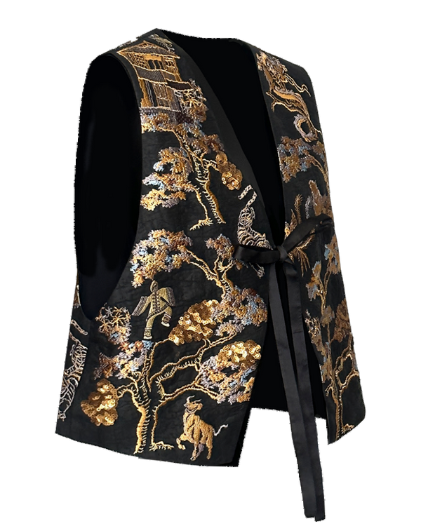 WLIEKAE-Luxurious-Mulberry-Silk-Embroidery-Vest | Money-Tree-Pattern | CNY-Collection | Xiangyunsha-Fabric