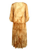 WLIEKAE Womenswear Tie Dye Dress | Soft Elegant Yellow Maxi Dress With Flower Tape | A-line Maxi Dress