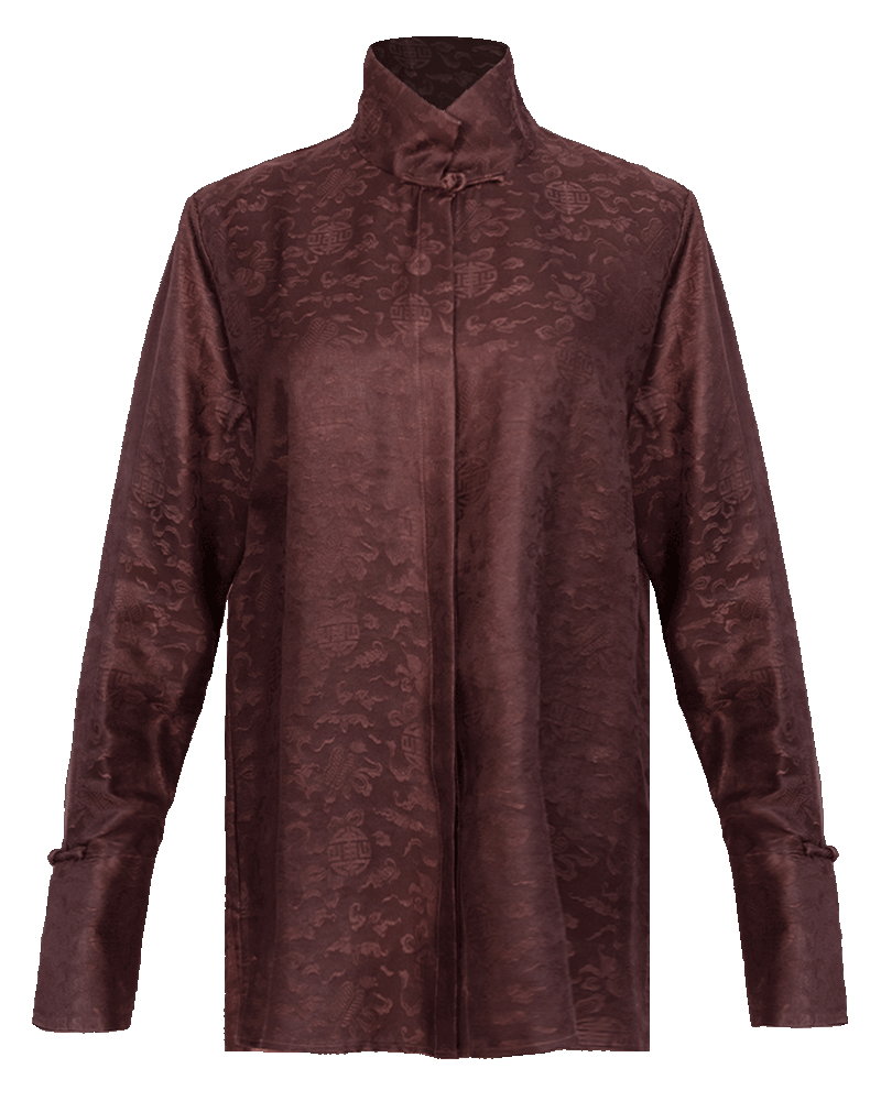 WLIEKAE Womenswear Silk Jacquard Shirt | Long Sleeve Stand Collar | Xiangyunsha Fabric