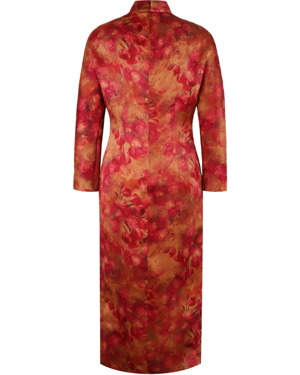 WLIEKAE Womenswear Rose Pattern Dress | Chinese Traditional Fashion Dress | Round Neck A-line Qi Pao Inspired Dress