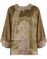 WLIEKAE Spring Womenswear Embroidered Gold Trim Jacket | Jacquard Mulberry Silk Fabric Stand Collar Coat