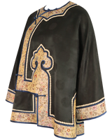 WLIEKAE Spring Womenswear Embroidered Gold Trim Jacket | Jacquard Mulberry Silk Fabric Stand Collar Coat