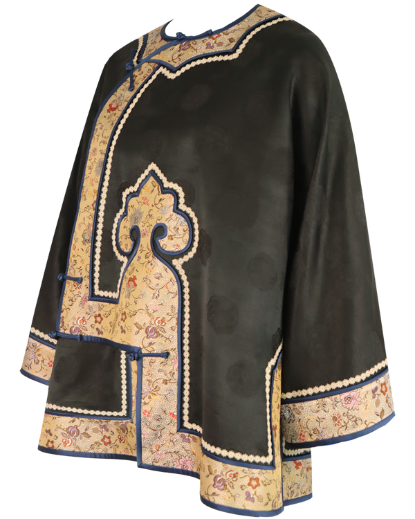 WLIEKAE Spring Womenswear Embroidered Gold Trim Jacket | Jacquard Mulberry Silk Fabric Stand Collar Coat