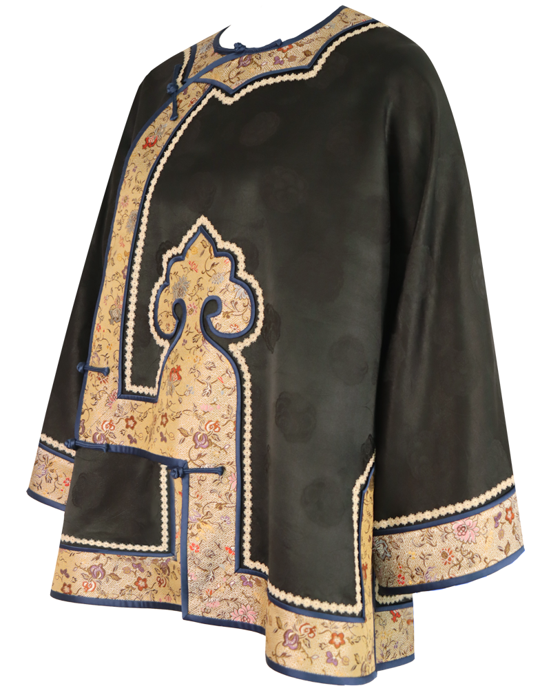 WLIEKAE Spring Womenswear Embroidered Gold Trim Jacket | Jacquard Mulberry Silk Fabric Stand Collar Coat