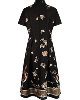 WLIEKAE Womenswear Elegant Luxurious Mulberry Silk Black Midi Dress With Floral Pattern | A-line Round-neck Maxi Dress