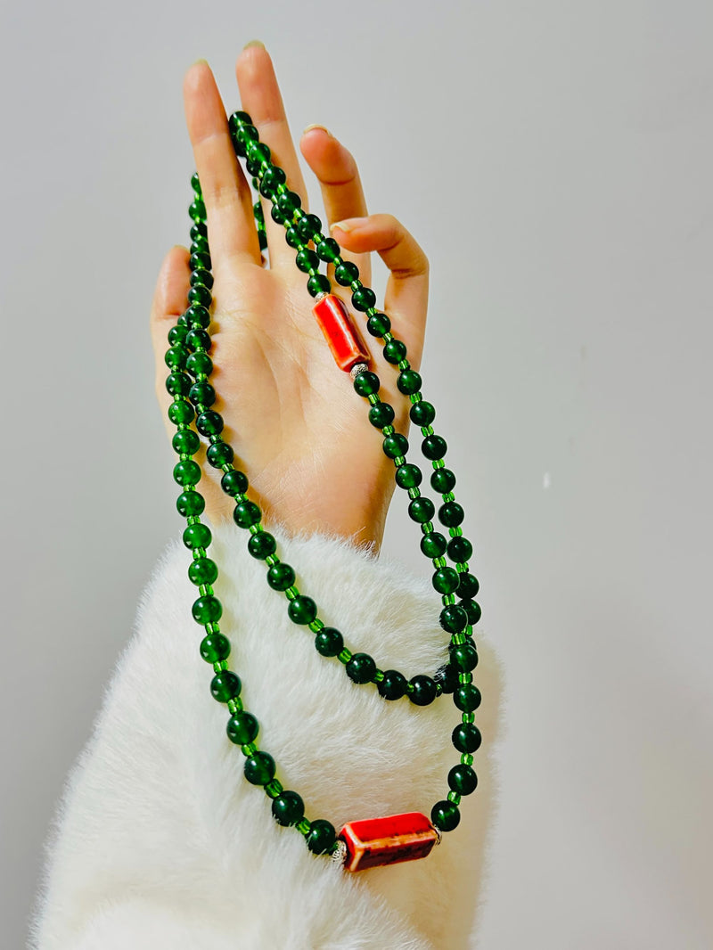 Red Agate Natural Stone Necklace | Beaded Green Agate | Light Luxury Sweater Chain