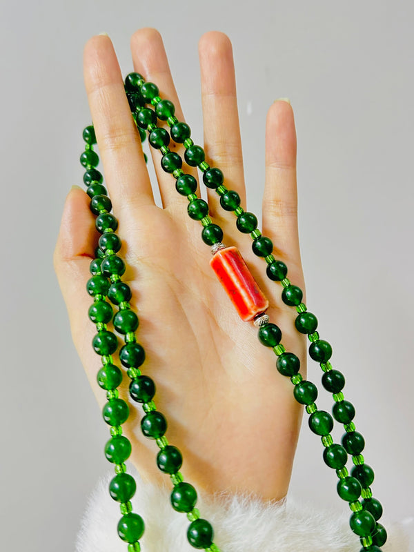 Red Agate Natural Stone Necklace | Beaded Green Agate | Light Luxury Sweater Chain