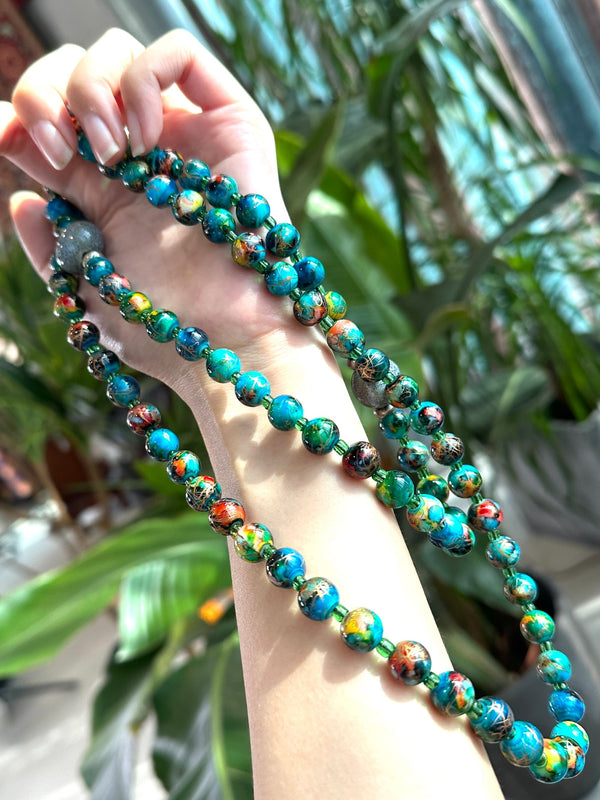 Natural 108 Turquoise Beads | Beaded Necklace | Sweater Chain with Bodhi Accessories